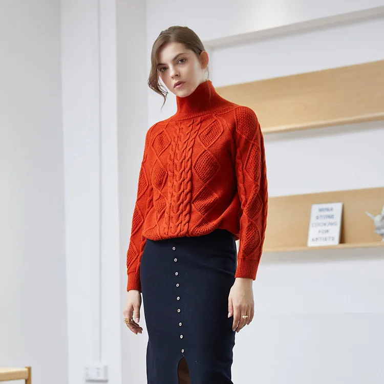 

Women's knitted sweater 2020 autumn and winter new Korean style lazy high neck thick line thickened brand women's sweater