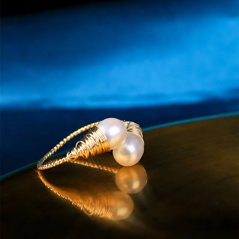 

Elegant Pearl Bead Stone Rings For Women Finger Ring Fashion Crystal Multi Beaded Adjustable Size Jewelry Gifts Natural Shell Pe