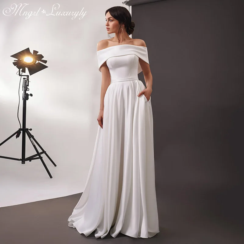 

Luxury Matte Soft Satin A Line Wedding Dresses Sleeveless Boat Neck Sweetheart Gowns Floor-length Tailor-Made