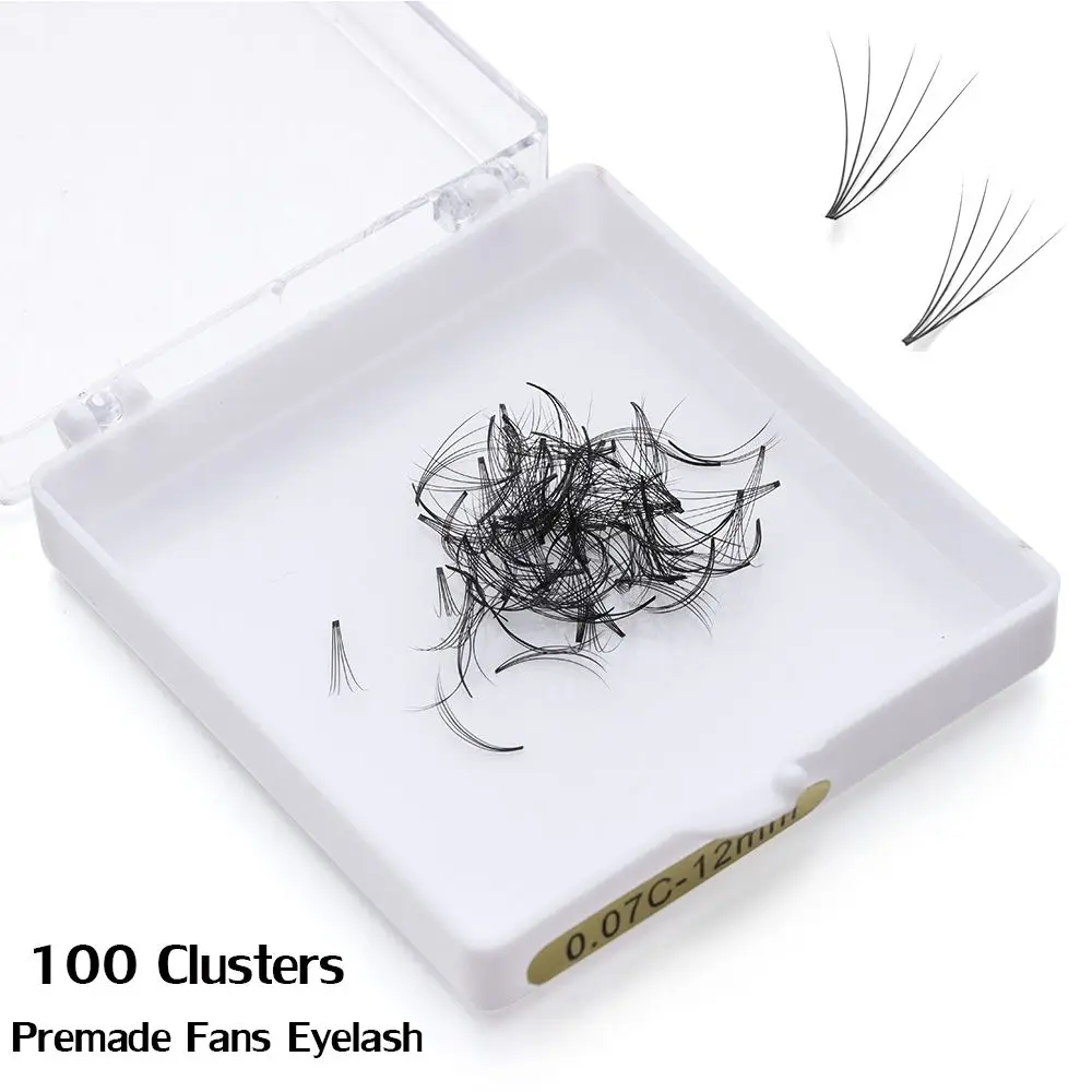 

100 Clusters Premade Fans Eyelash 0.07 C Curl 8-15mm Natural Long Short Stem Individual Volume Lash Semi Permanent False Eyelash