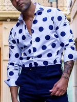 fashion mens shirts long sleeve white polka dot print shirts autumn fitness casual button down shirts tops handsome blouse new