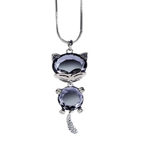 80cm cute crystal little cat necklace for women fine pendant gift jewelry