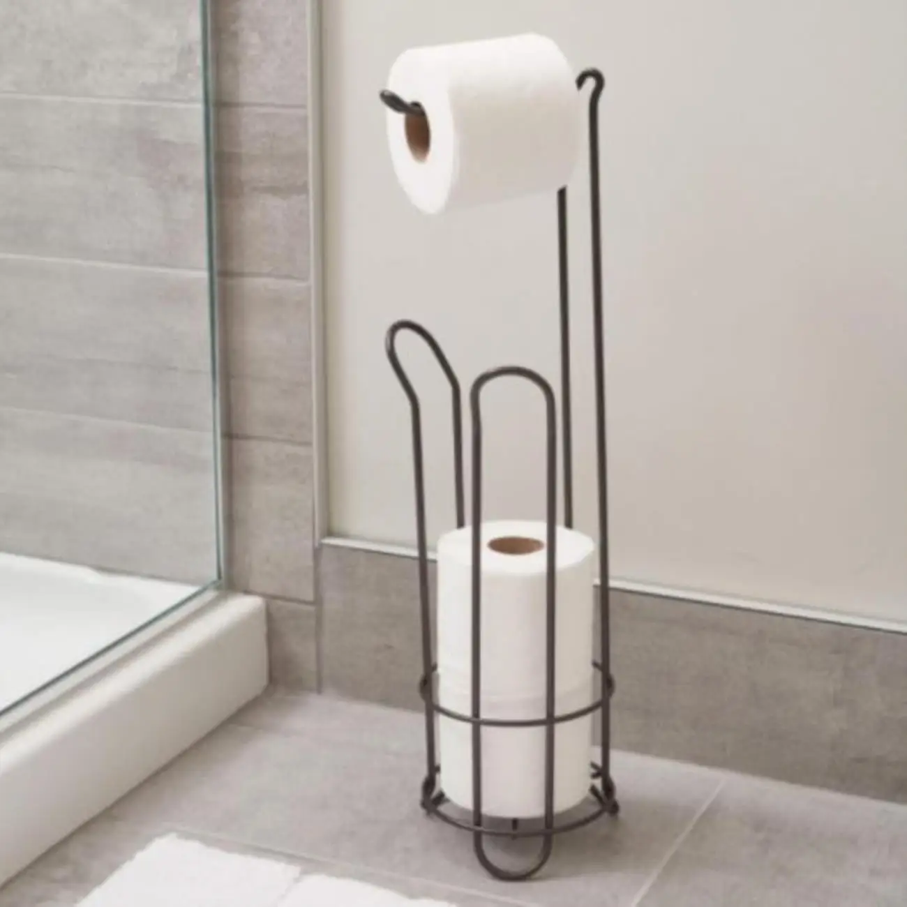 Stainless Steel Floor Standing Paper Roll Towel Holder Stand Organizer Toilet Paper Rack Bathroom Hardware Vertical Storage Bask