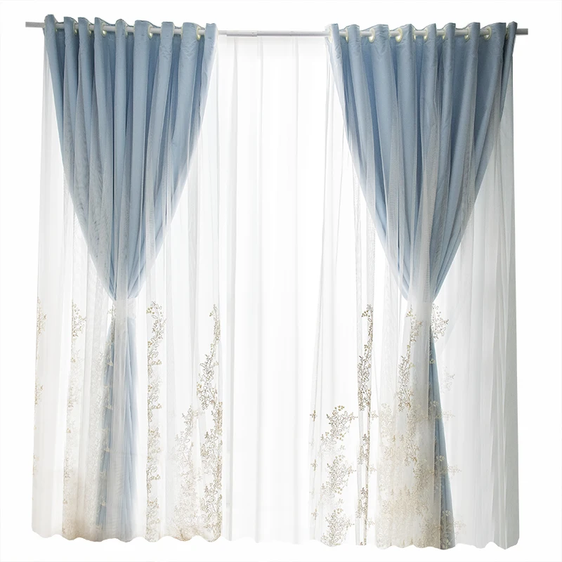 Элегантная декоративная синяя розовая бежевая Тюль + тканевые занавески для