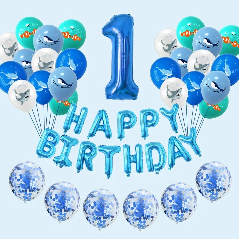 Шары в виде акулы на день рождения латексные синие воздушные шары 1 й украшение