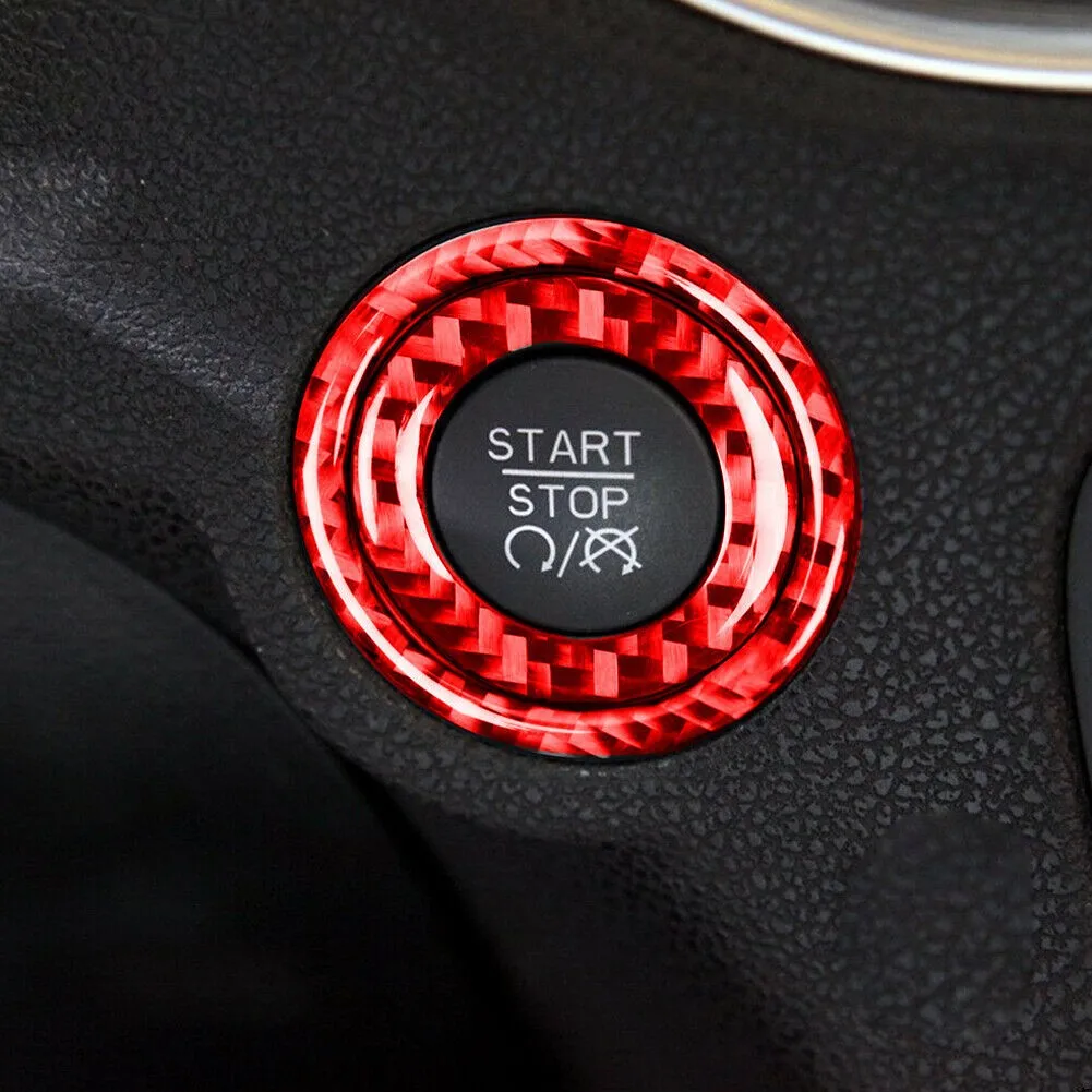 

Front Red Carbon Fiber Stickers Engine Start Push Button Ring Trim For Dodge Challenger 2015+