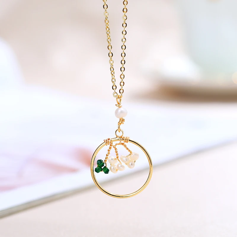 DAIMI жемчужное ожерелье круглое растение 4 5 мм Натуральная жемчужная подвеска в