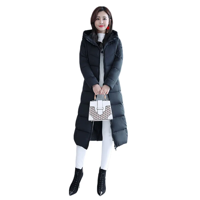 Женское зимнее пальто черная длинная свободная парка с капюшоном новинка 2018