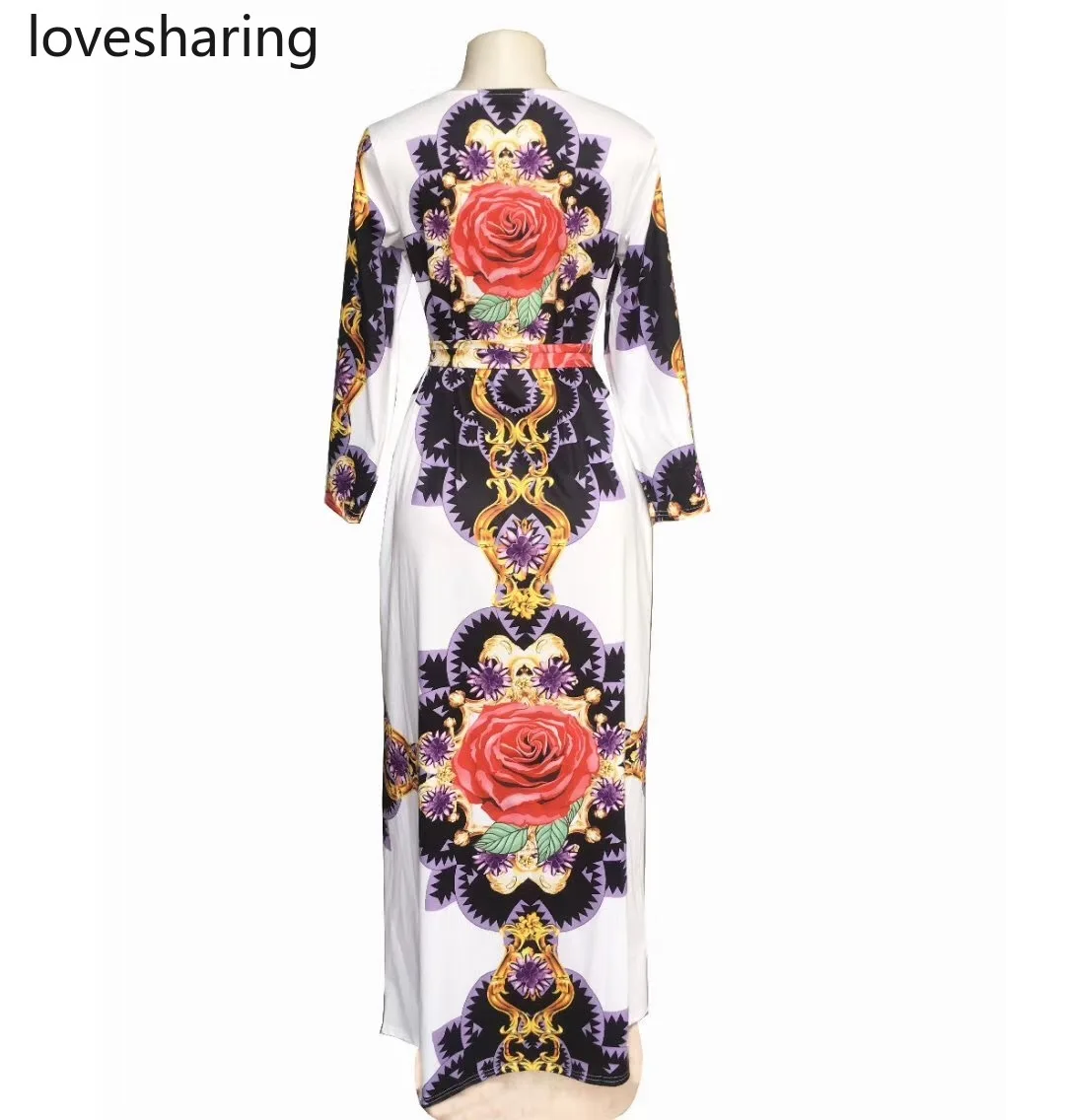 Платье с принтом женское платье розами и длинным рукавом круглым вырезом