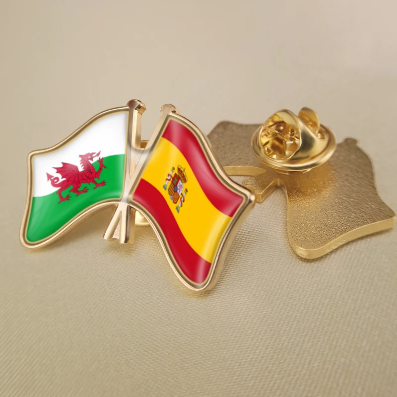 

Welsh and Spain Crossed Double Friendship Flags Lapel Pins Brooch Badges