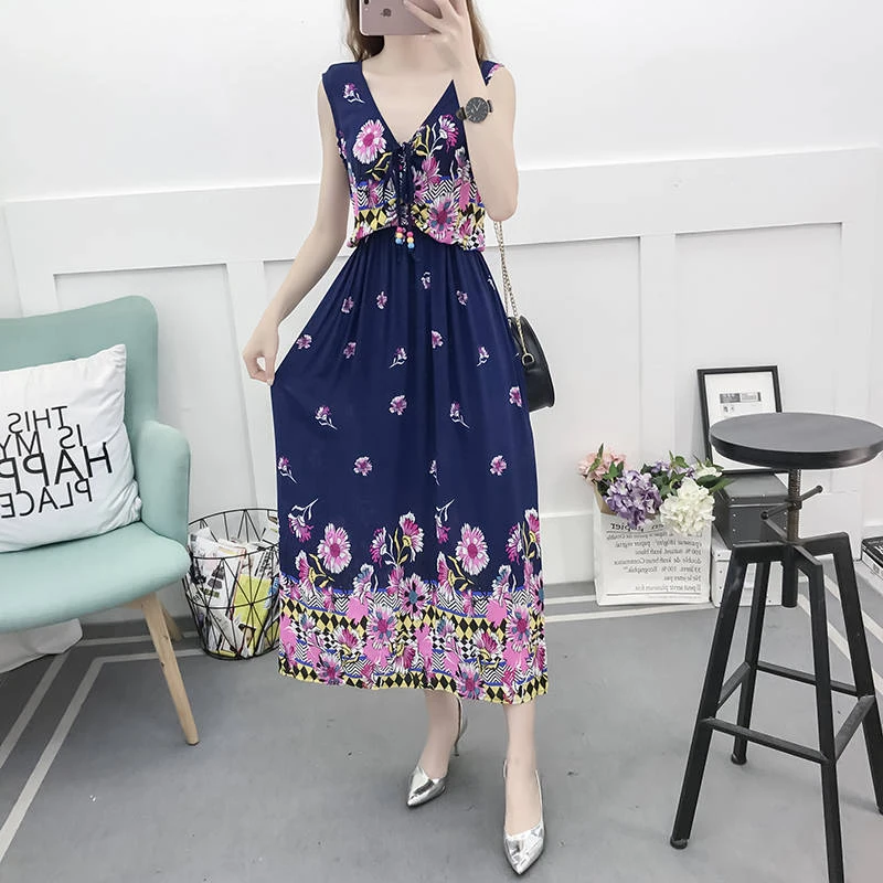 Винтажное женское летнее богемное платье пляжное элегантное с принтом Новое