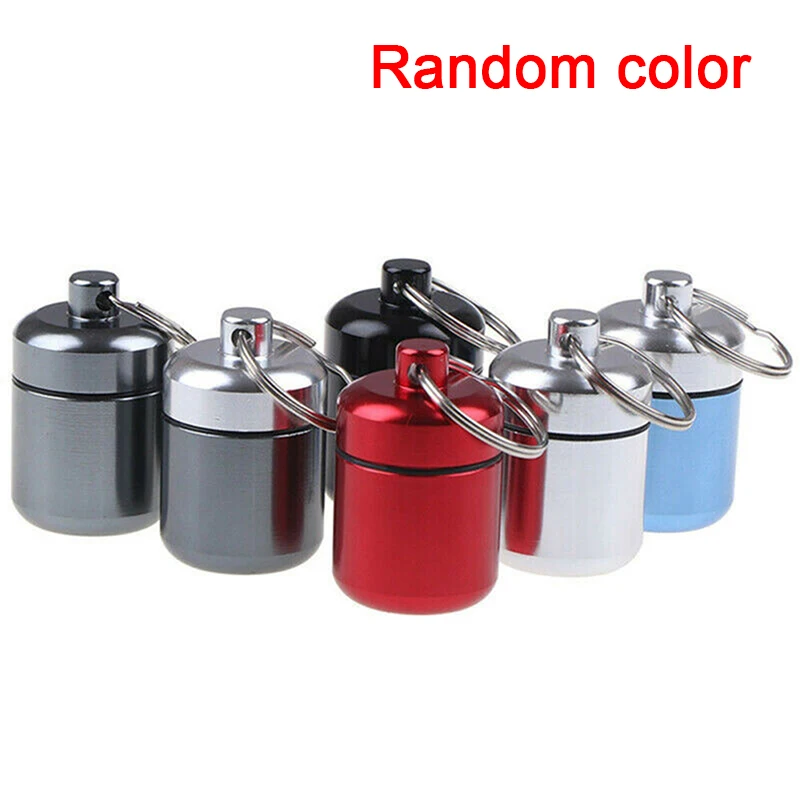1pc Mini Metal Waterproof Alloy Pill Box Case Bottle Cache Drug Holder Container Keychain Medicine Box For Travel Random Color