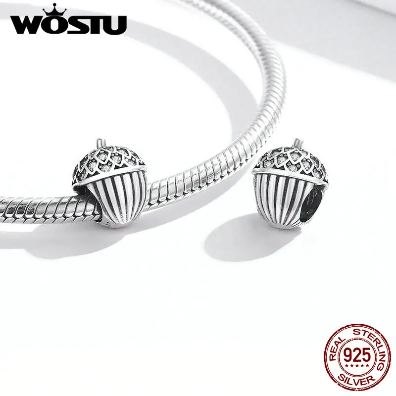 WOSTU сосна конус очарование стерлингового серебра 925 Циркон Lucky Bead Fit оригинальный