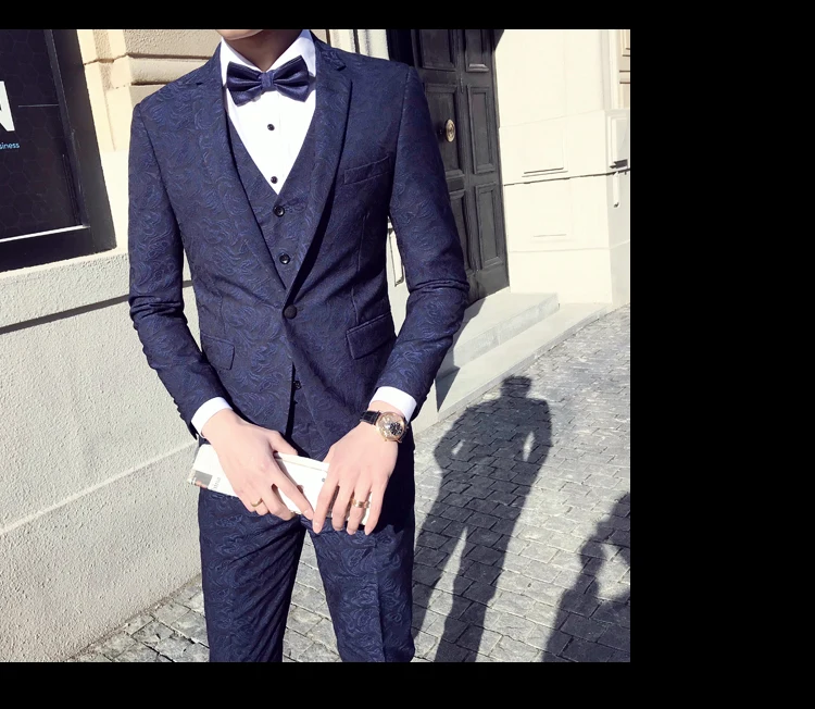 Мужской костюм из 3 предметов со штанами, костюм Homme, красный цветочный жаккардовый приталенный смокинг, костюмы для свадьбы, выпускного вечера для мужчин, trajes de hombre