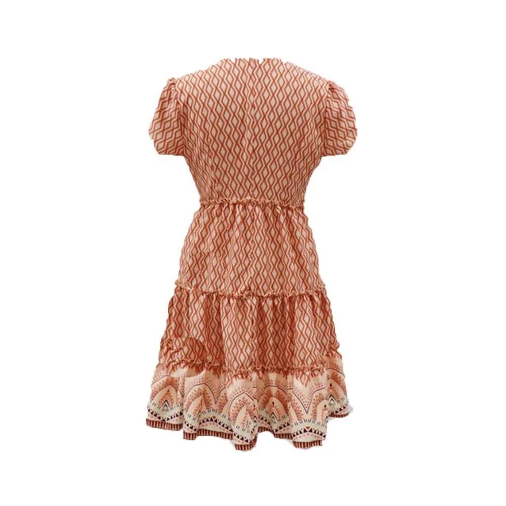 

Summer Dress Fashion Temperament Loose Casual Thin 2021 New Printing Simple Designer High Waist V-neck Summer