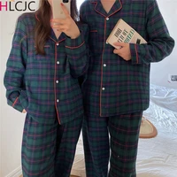 2021 plaid couple pajamas set women man pijama cotton pair pajamas couple sleepwear night suits nightwear female male home wear