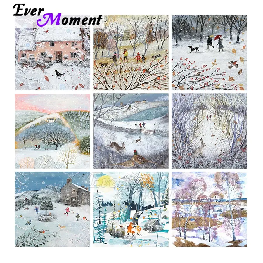 

Ever Moment Diamond Mosaic Painting Cross Stitch Kits Embroidery Gift Art Home Decor Snow Scene Animal Dog ASF2349