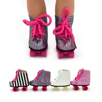 7cm pinkpurplewhitezebra roller skates shoes for18inch american doll 43cm baby dolls fashion gifts for girl doll accessories