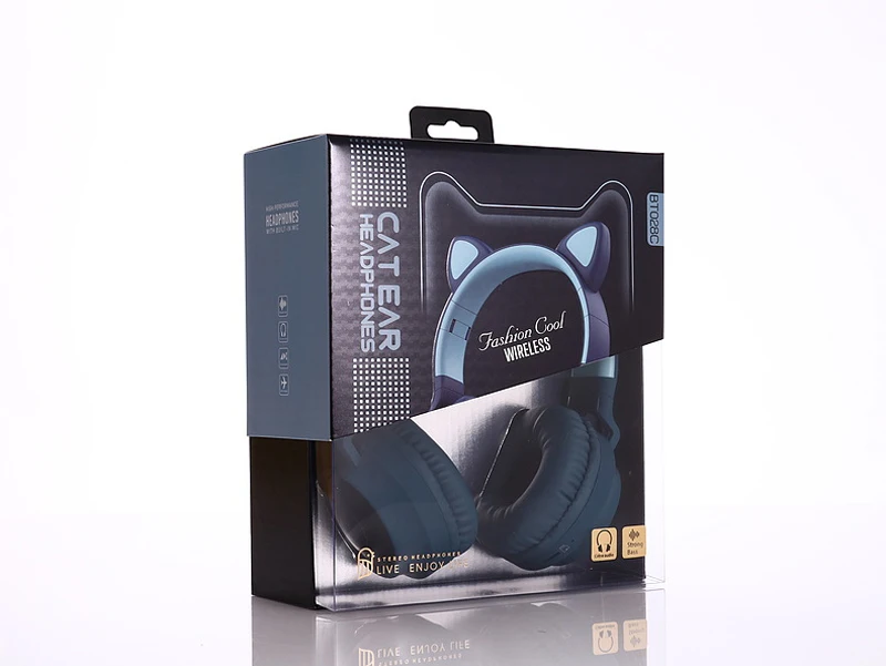 Blue with box E T кошачьи наушники беспроводные Bluetooth наушники светодиодный кошачий наушник гарнитура для iPad Телефон Bluetooth кошачьи наушники музыкальные наушники - Цвет: Blue with box