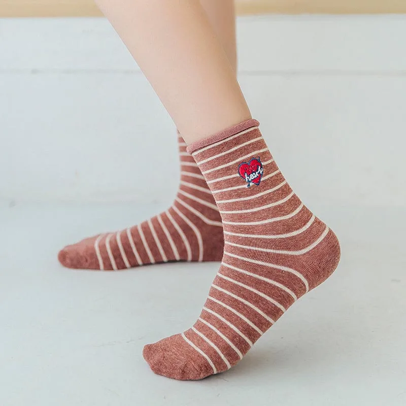 COSPLACOOL/теплые носки с вышивкой и надписью сердце забавные в полоску Harajuku