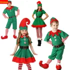 Рождественский костюм эльфа для детей и родителей, зеленый сценический костюм на Хэллоуин
