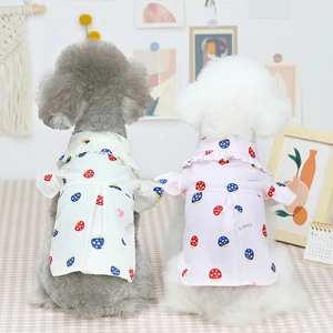 Pet clothing Designer Dog Clothes Dog Supplies White Cute Pink Mushroom Printed Shirt Ruffle Collar Sleeve For Small Breeds Dogs