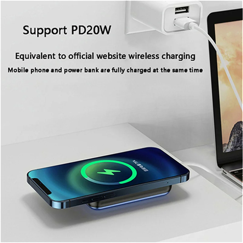 

Magnetic Wireless Charger Power Bank 10000mAh Powerbank PD USB C Quick Charge External Battery for iPhone 12 Pro Samsung S20 S10