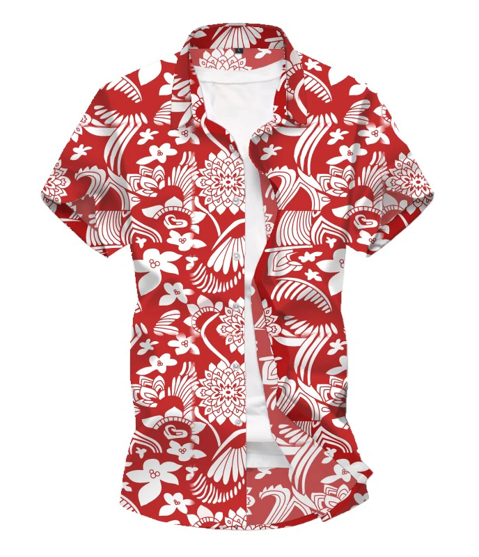 Мужская пляжная рубашка с 3D принтом голубая и белая гавайская короткими рукавами