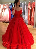 red off the shoulder quinceanera dresses ball gown vintage floor length tulle flowers boat neck vestidos de 15 anos elegant