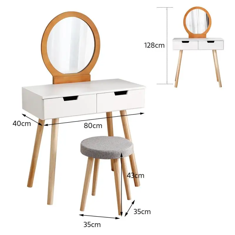 

For Bedroom 80cm Dressing Table Small Apartment Modern Minimalist Single Mini Dressing Table With LightMirror HWC Nordic Dresser