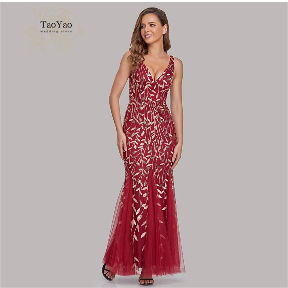 

Applique Dress Party Wear Dresses for Women Mermaid Prom Dress Sexy V-neck Evening Dress Sleeveless Sequin Vestidos De Fiesta