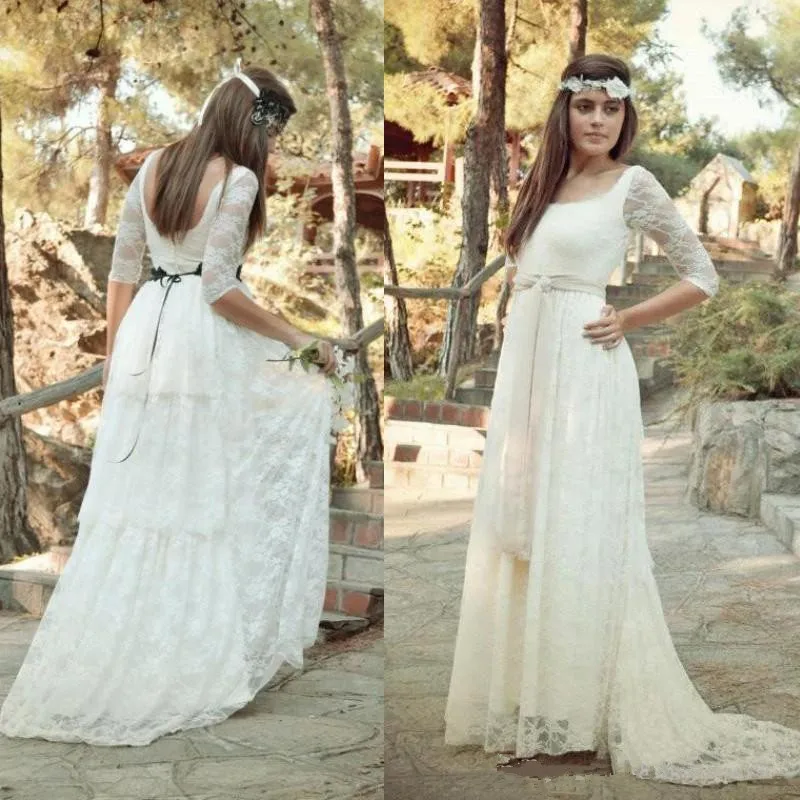 

Stunning Half Sleeve Bohemian Lace Wedding Dresses Country Boho African 2021 Vestido de novia Formal Bridal Gown Plus Size
