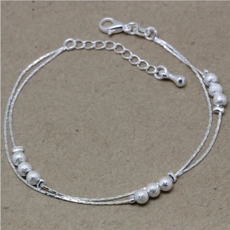 

New Arrival Frosted Ball Bracelet For Women Jewelry Pure 925 Silver Bracelet Girls Double Layer Accessories Silver Bracelet Lady