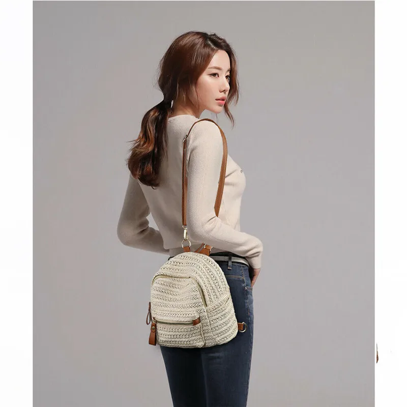 Соломенный дорожный рюкзак Женский высококачественный вместительный тканый