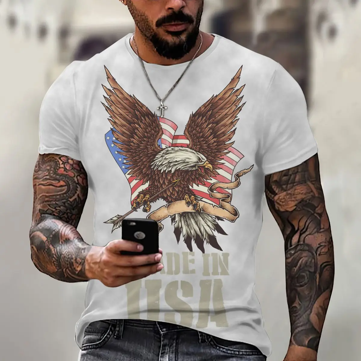 

Eagle Pattern 3D Printing Summer Breathable Sports Men's Shirt Casual Short-Sleeved T-shirts Oversized Men's T-shirt Top Tee.