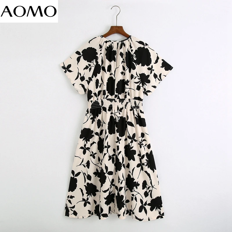 

AOMO fashion women leaf print dress 2020 new arrival Short Sleeve Ladies work midi Dress Vestidos 6Z50A