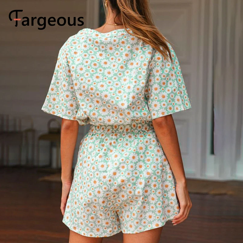 Fargeous/повседневный летний пляжный Женский комплект с цветочным принтом топы