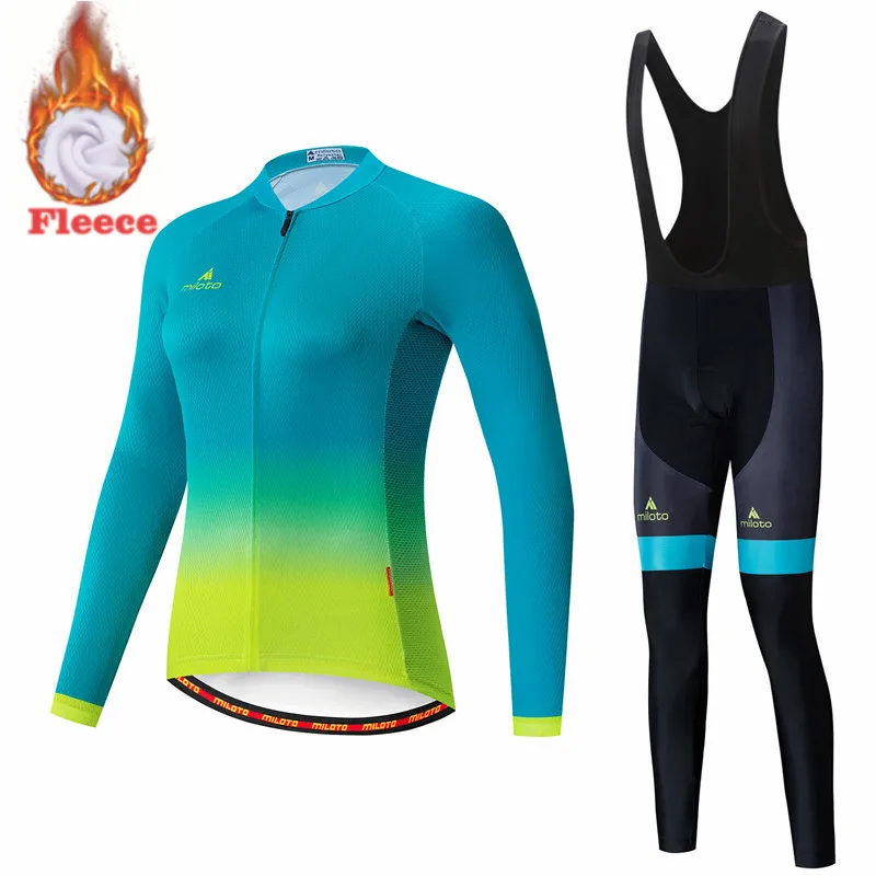 

MILOTO Cycling Clothing Long Sleeve Winter Jersey Sets Thermal Fleece Women Bicycle Uniform Breathable Quick Dry Cycling Jersey