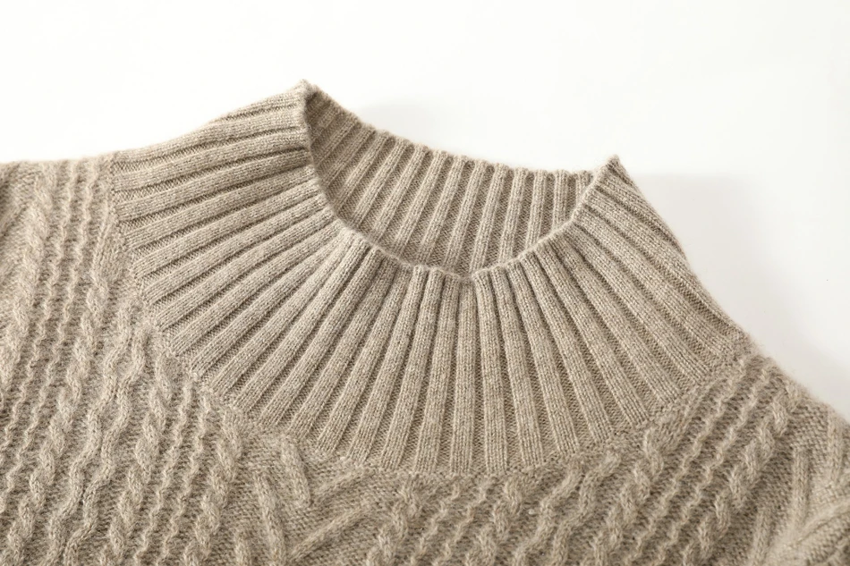 RMORE Inner Mongolian Cashmere цельное платье для женщин Зимний толстый пуловер половина-водолазка с разрезом сбоку ребристый кабель 7 калибра вязаный