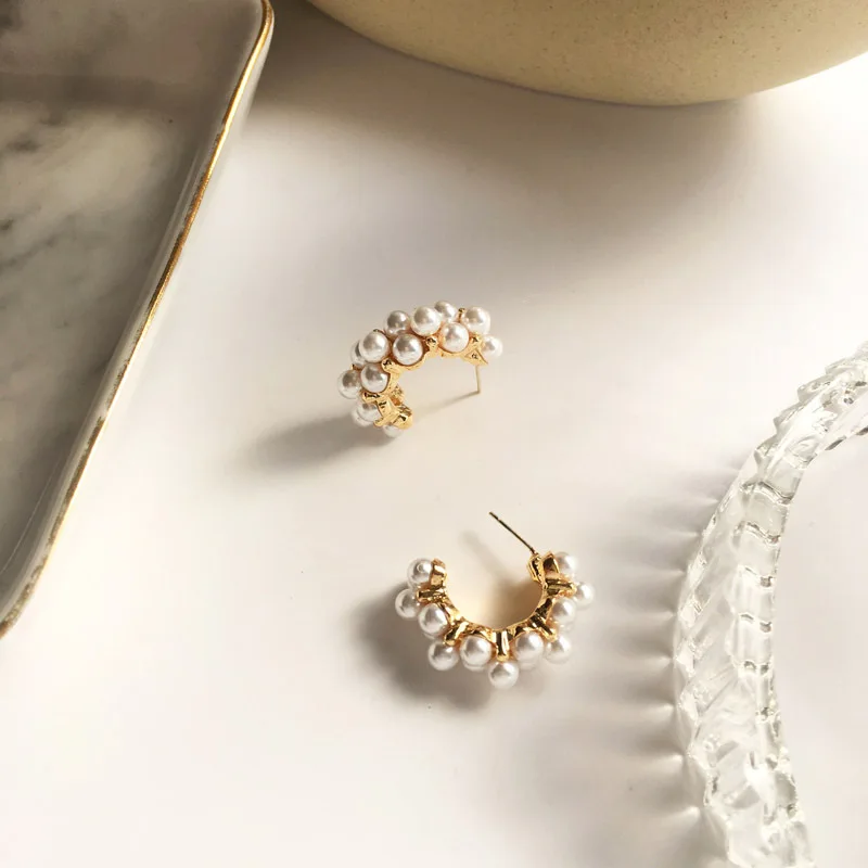Модные ювелирные изделия Изящные Жемчужные Серьги золотые милые винтажные