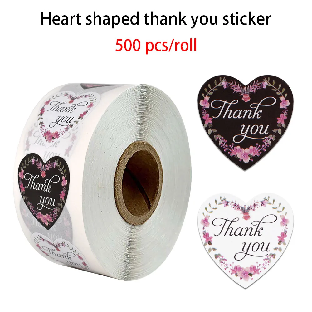 500 шт в форме сердца благодарим вас наклейки этикетки для печати 1 дюйм цветы