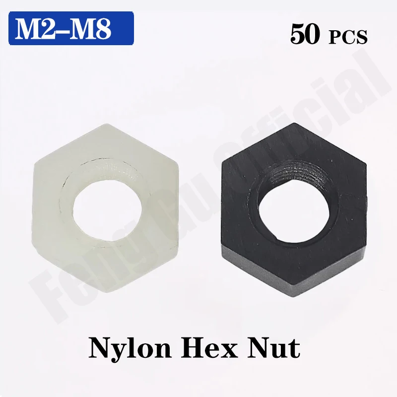 

50Pcs DIN934 M2 M2.5 M3 M4 M5 M6 M8 PA66 Nylon Hex Nut Hexagon Plastic Hex Nuts White NL05