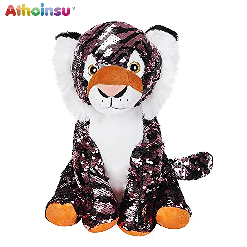 

ATHOINSU 32cm Soft Sequin Tiger Plush Toys Cute Cartoon Dolls Glitter Stuffed Animal Gifts for Children Toddlers Decor