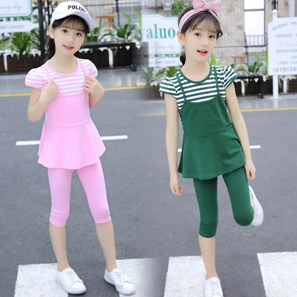 Одежда для девочек-подростков Костюм с платьем модные полоса накладные комплект