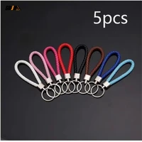 car key chain 5pcsset high grade handmade braid leather woven rope keychain tungsten steel ring car pendant auto accessorities