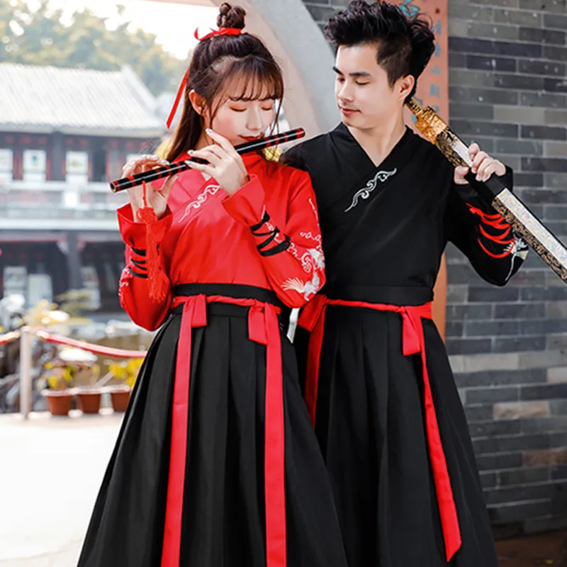 Китайское платье ханьфу черные красные женские платья в китайском стиле костюмы