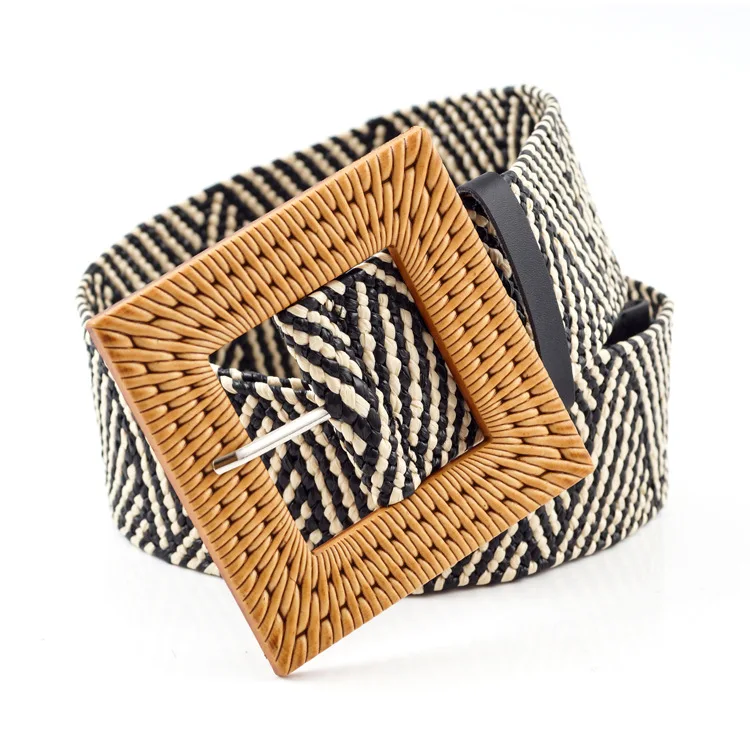 Ремень Плетеный Из искусственной соломы регулируемый пояс с квадратной пряжкой
