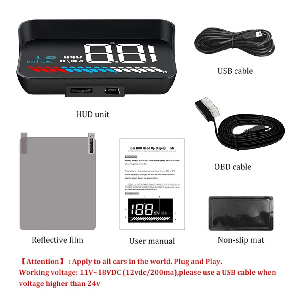 

M7 HUD Head-Up Display GPS &OBD Scanner Overspeed Warning Windshield Projector Alarm System Universal Auto HUD