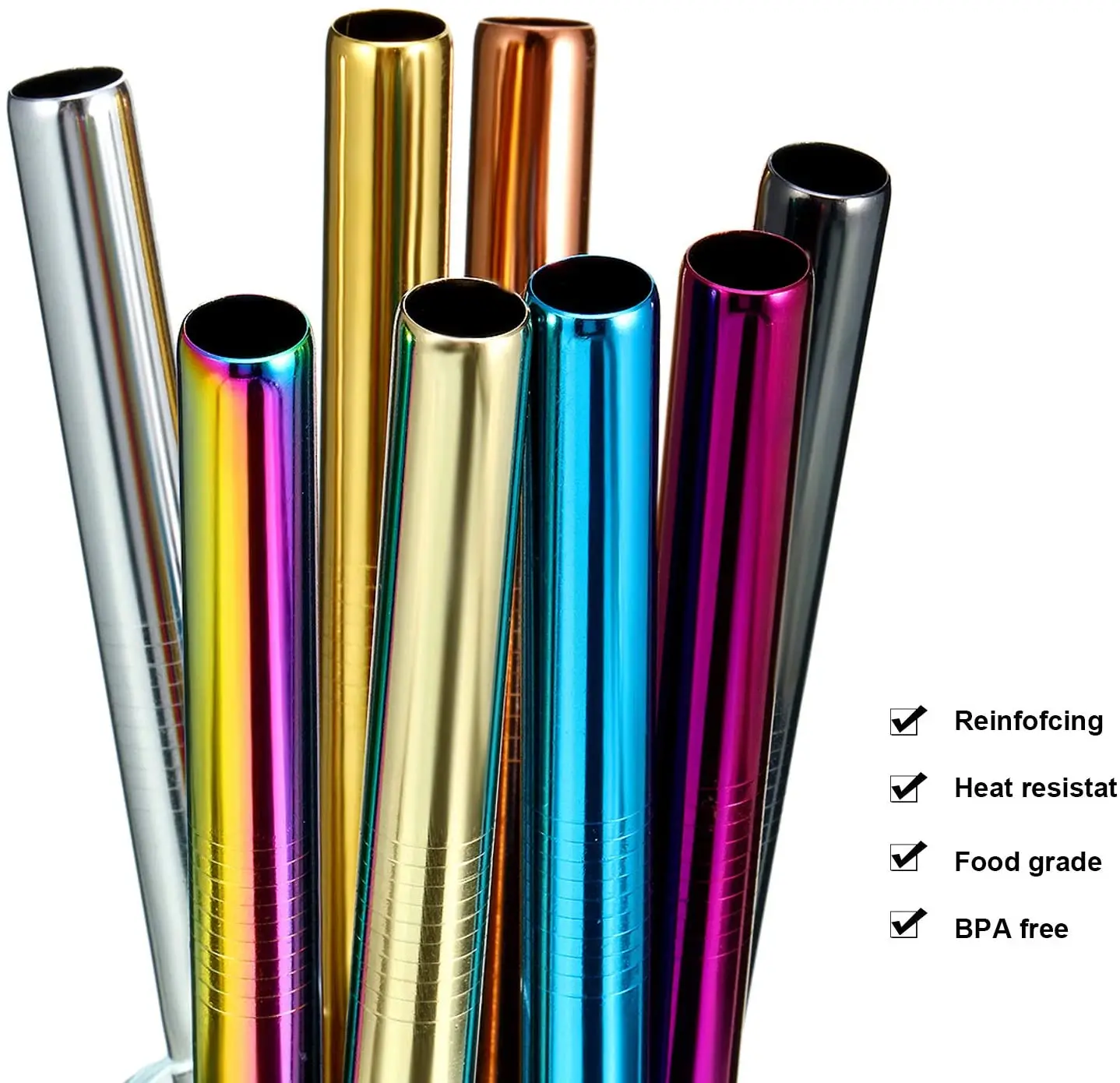 Многоразовые соломинки из нержавеющей стали 304 4 шт. для напитков 12 мм широкие