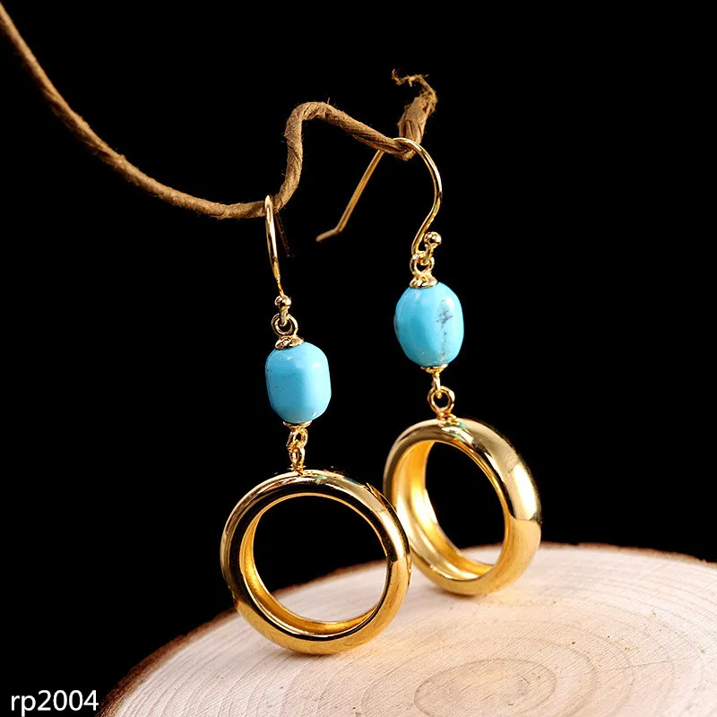 KJJEAXCMY boutique jewelry Gold Plated S925 Sterling Silver Women's Turquoise Gemstone Earrings New
